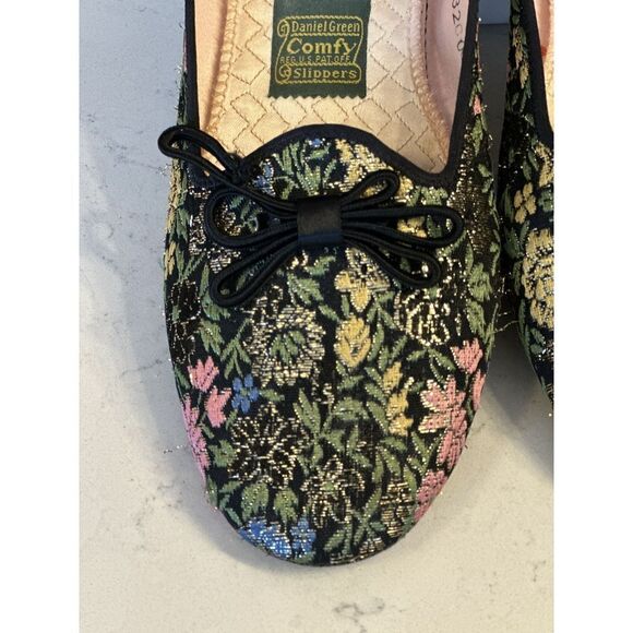 Daniel Green Vintage House Shoes Size 2A 75 Metallic Floral Brocade Fast Ship - Picture 3 of 14